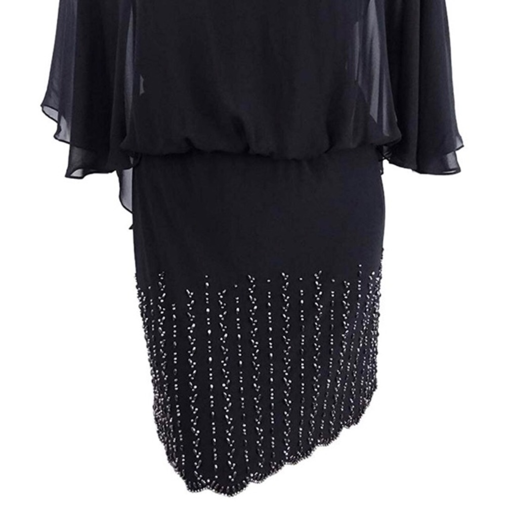 Beaded Black Chiffon Dress